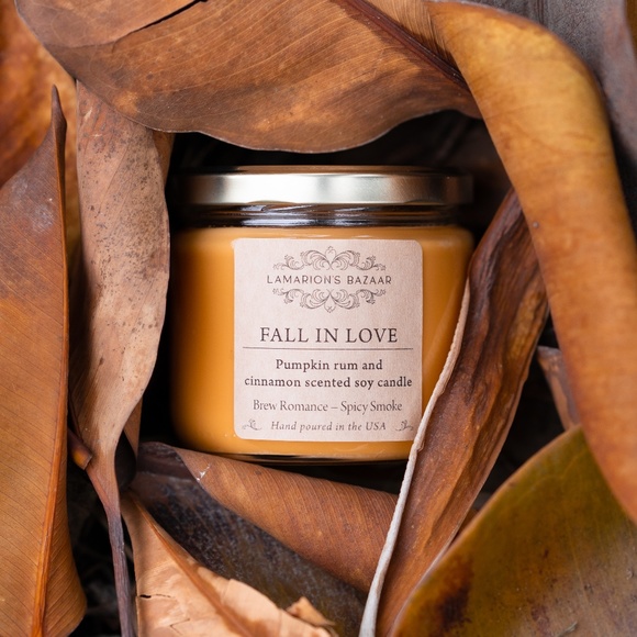 FALL IN LOVE- Pumpkin Rum Cinnamon Scented Candle - 100% Soy- Made to Order - Picture 5 of 6